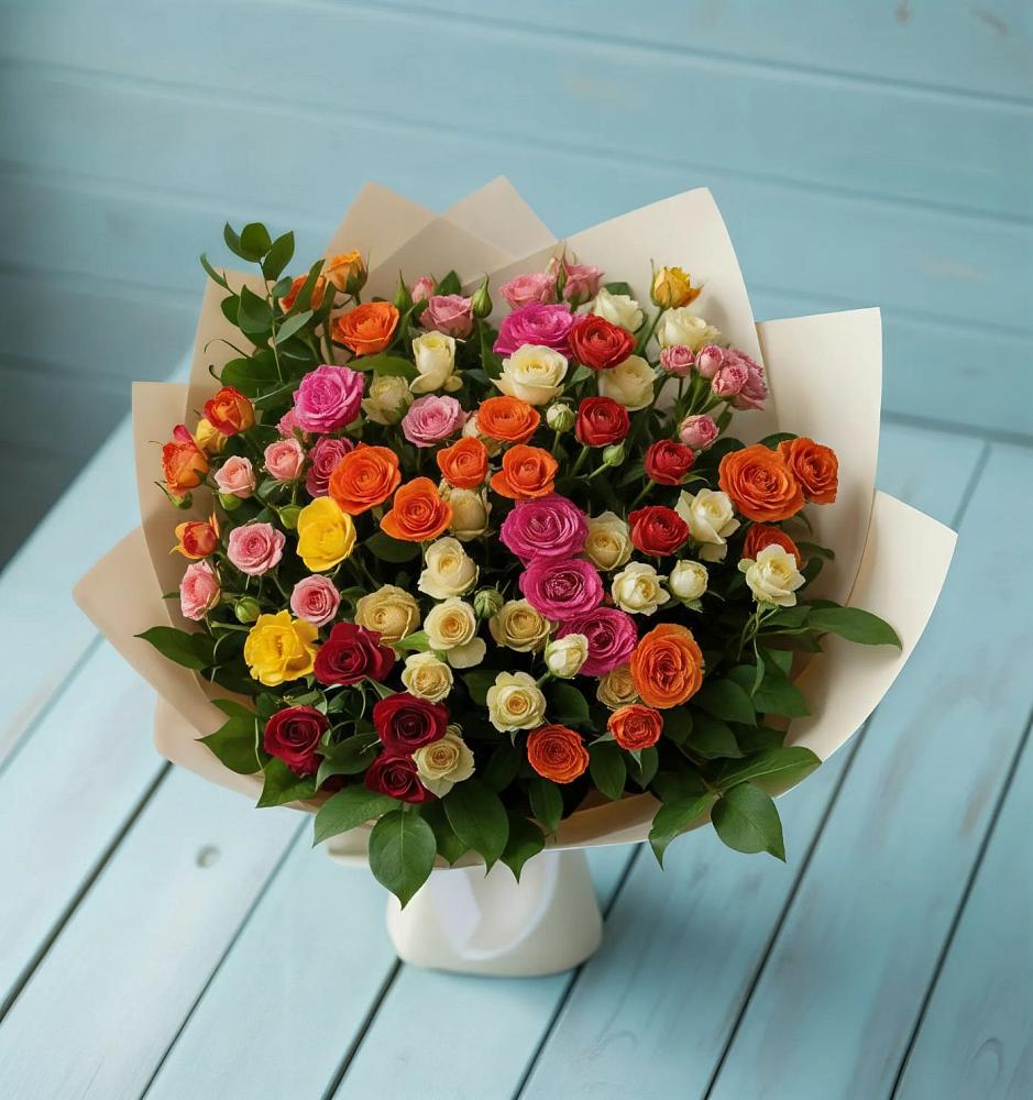 Букет Микс из разноцветных кустовых роз в Азове
